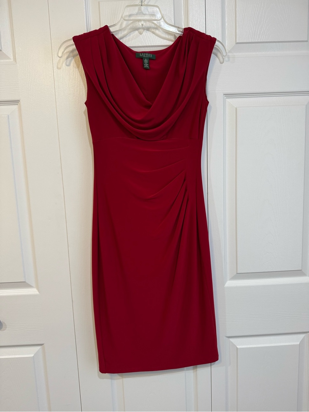 Ralph Lauren Red Sleeveless Cowl Neck Sheath Dress